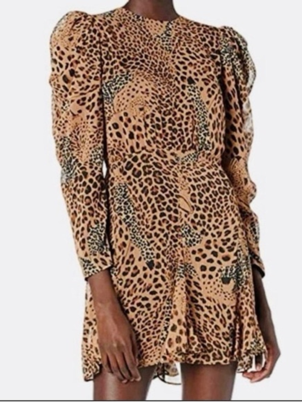 The Kooples Tan Leopard-Print Puff-Sleeve Mini Dress